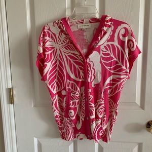 Jones New York Pink Hooded Short Sleeve Floral Lightweight Hoodie Size Small